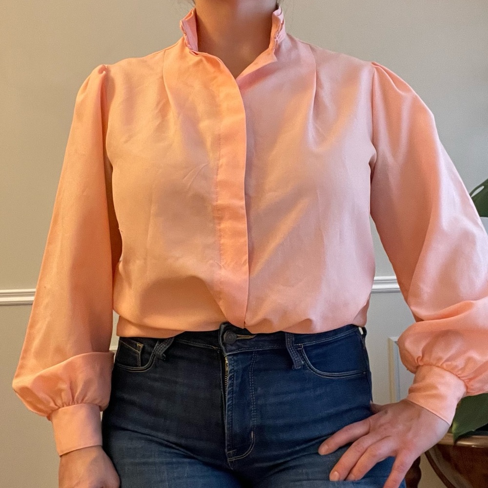 Vintage blouse with bishop sleeves and high neck